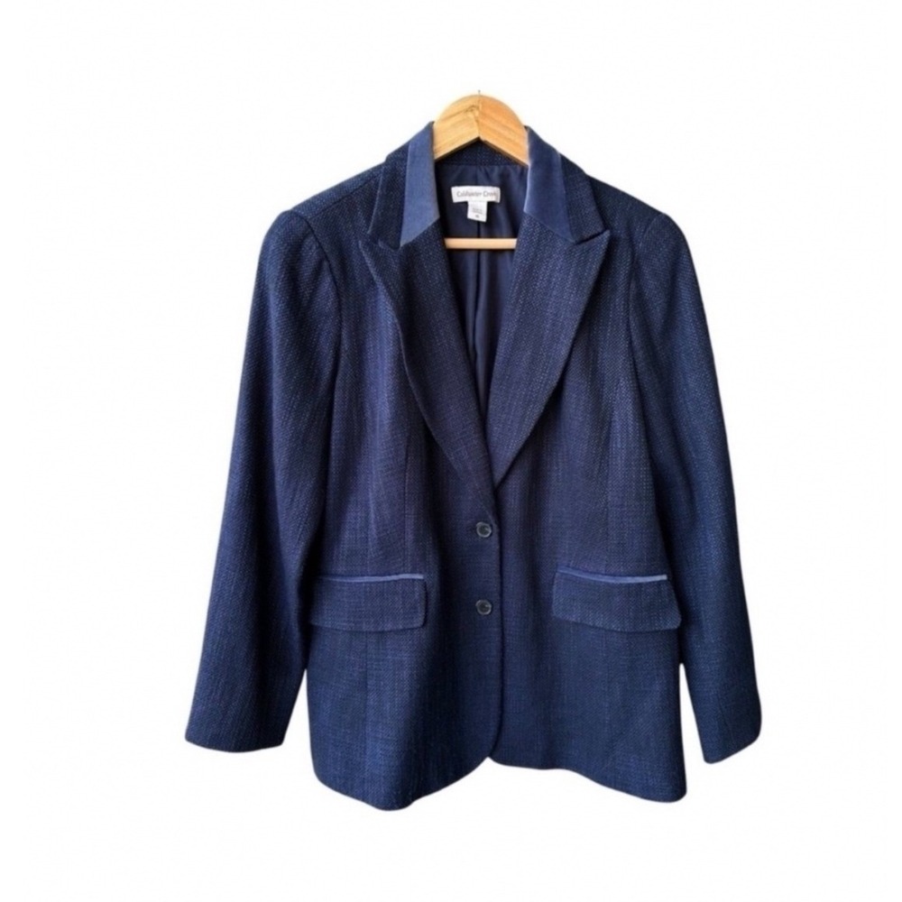 Coldwater Creek Blazer Jacket Coat Navy Blue Tweed Textured Business Workwear 10